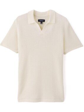 Egret X-Large Crochet Johnny Collar Polo Shirt for Men - Stylish & Comfortable